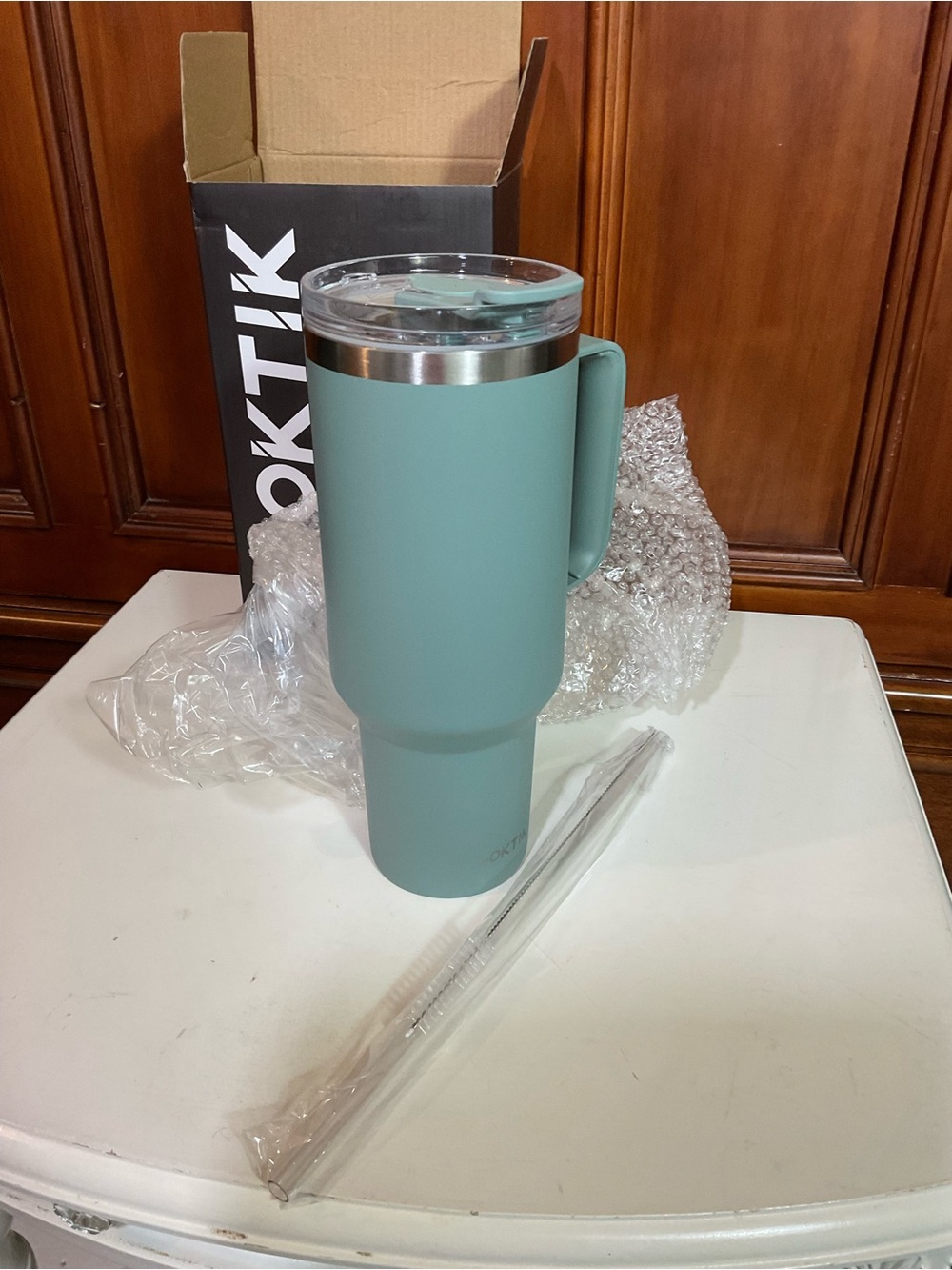 Coktik New In Box 40oz Tumbler Insulated Stanley-like Light Teal W Wash Brushes